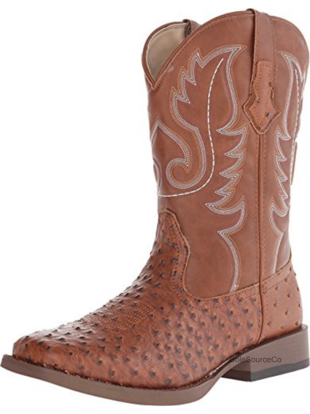 Mens Faux Leather Western Cowboy Boots Square Toe Pull On Mid Calf
